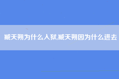 臧天朔为什么入狱,臧天朔因为什么进去