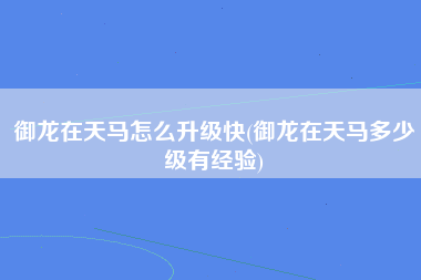 御龙在天马怎么升级快(御龙在天马多少级有经验)