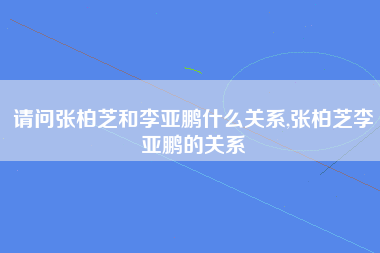 请问张柏芝和李亚鹏什么关系,张柏芝李亚鹏的关系