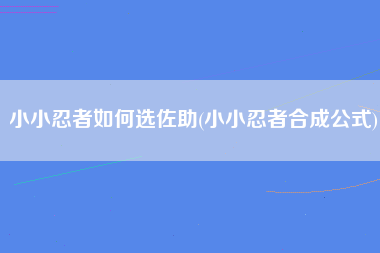 小小忍者如何选佐助(小小忍者合成公式)